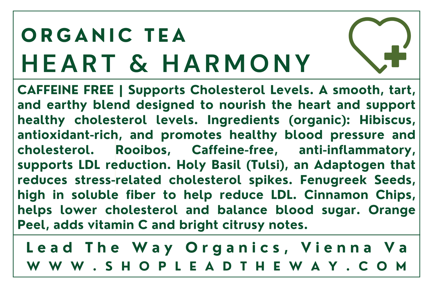 Heart &  Harmony – Green Tea • Low Caffeine • Cholesterol Support