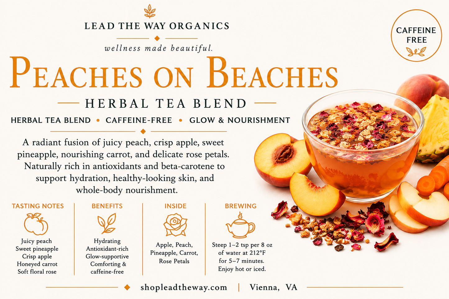 Peaches on Beaches - Organic Herbal Hand Blended Tea