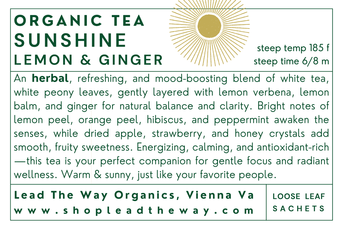 Sunshine Lemon & Ginger – White Tea • Low Caffeine • Bright & Uplifting