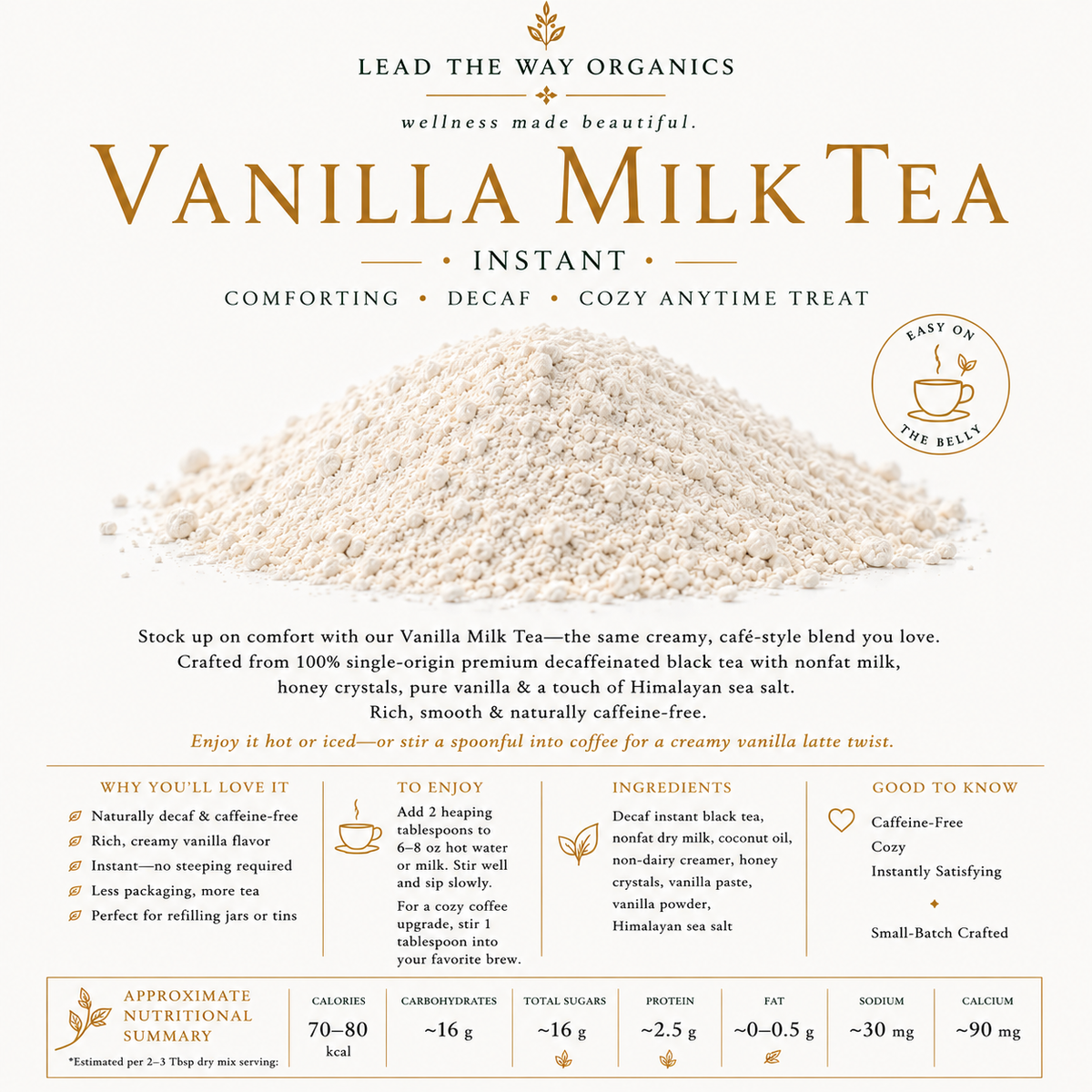 Vanilla Milk Tea (Instant) | Creamy • Decaf • Cozy Anytime Treat
