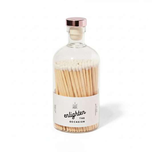 Decorative Jar with White Matches, White Label Rose Gold Lid