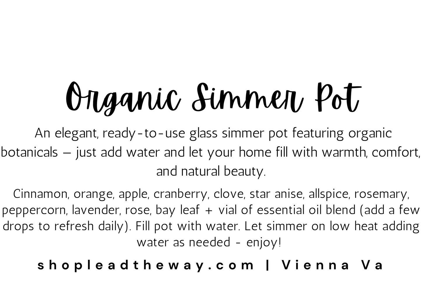 Simmer Pot | Stove Safe | Organic Aromatherapy for the home