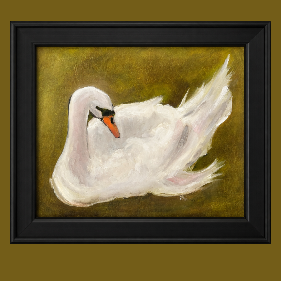 Resting Swan - Framed Original Oil Painting 8x10 - The Harman Collective